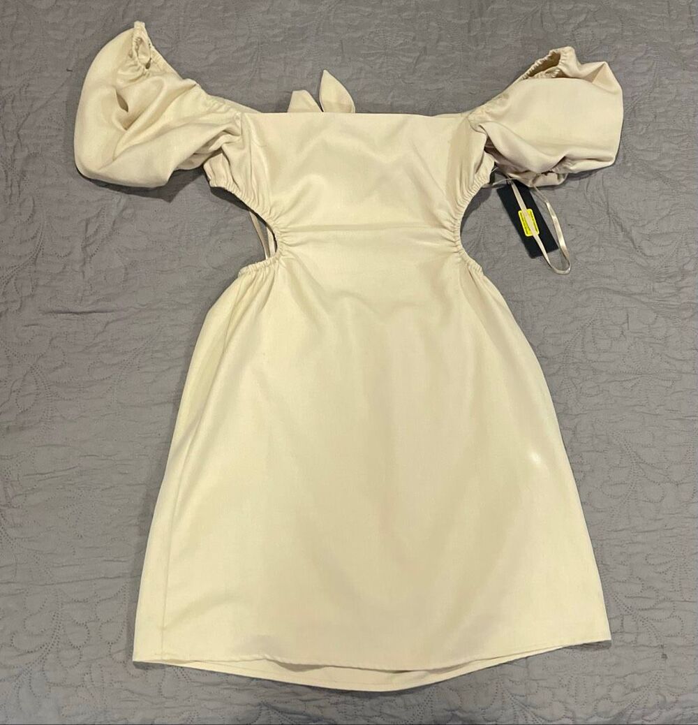 Gianna Bini Evelyn Puff Dress Natural 2 New Open Back Mini